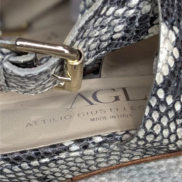 AGL Attilio Giusti Leombruni Snakeskin Leather Sandals Gray Women's Size 38 1/2