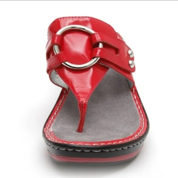 Alegria Lola Patent Wedge Sandals Red EU Size 38