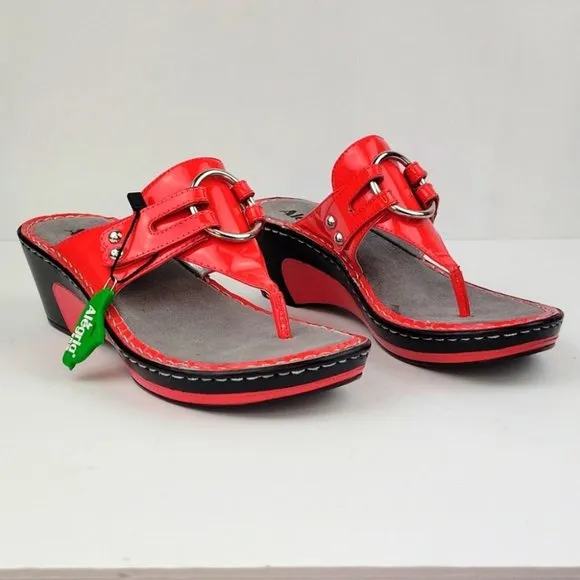 Alegria Lola Patent Wedge Sandals Red EU Size 38