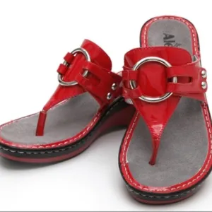 Alegria Lola Patent Wedge Sandals Red EU Size 38