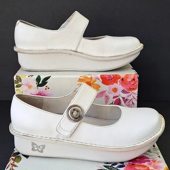 Alegria Paloma White Napa Leather Mary Jane Shoes Sz 36 (6/6.5) 600s Comfy Nurse