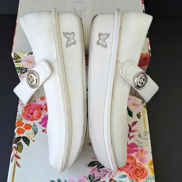 Alegria Paloma White Napa Leather Mary Jane Shoes Sz 36 (6/6.5) 600s Comfy Nurse