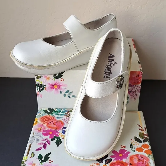 Alegria Paloma White Napa Leather Mary Jane Shoes Sz 36 (6/6.5) 600s Comfy Nurse
