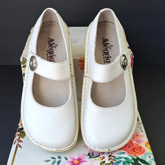 Alegria Paloma White Napa Leather Mary Jane Shoes Sz 36 (6/6.5) 600s Comfy Nurse