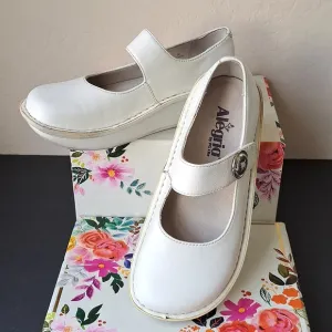 Alegria Paloma White Napa Leather Mary Jane Shoes Sz 36 (6/6.5) 600s Comfy Nurse