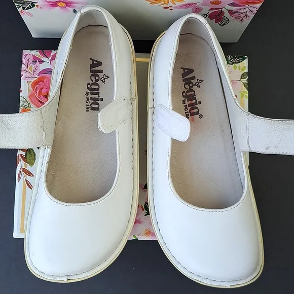 Alegria Paloma White Napa Leather Mary Jane Shoes Sz 36 (6/6.5) 600s Comfy Nurse