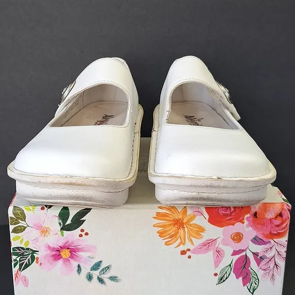 Alegria Paloma White Napa Leather Mary Jane Shoes Sz 36 (6/6.5) 600s Comfy Nurse
