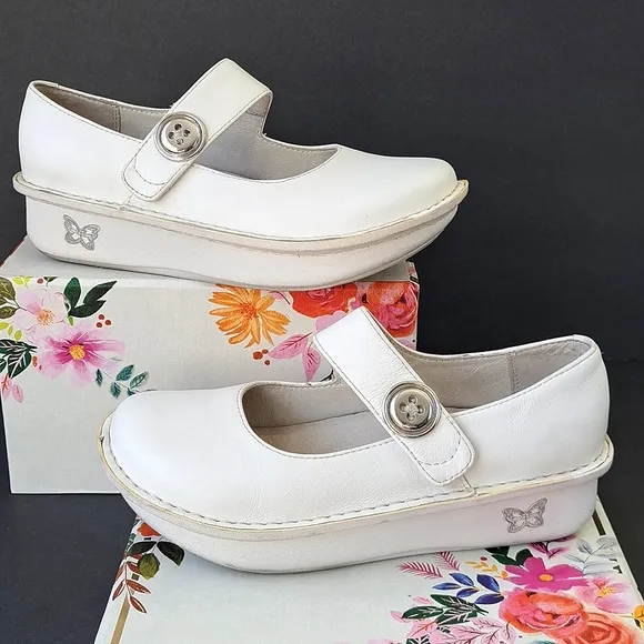 Alegria Paloma White Napa Leather Mary Jane Shoes Sz 36 (6/6.5) 600s Comfy Nurse