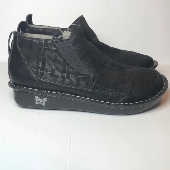 Alegria Slip-On Black Ankle Boots Nell Plaid To Meet You