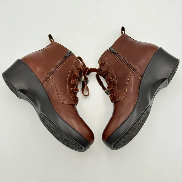 Alegria Womens Ankle Boots Size US 10.5-11 EU 41 Side Zip Leather Brown