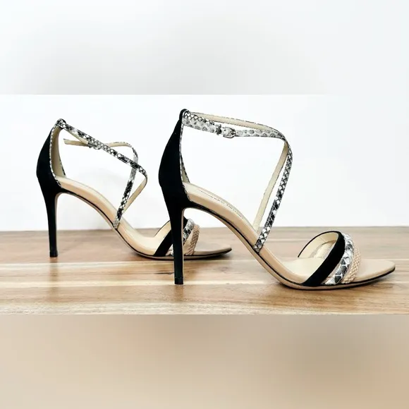 Alexandre Birman Snakeskin Black Suede Strappy Sandals Heels Stilettos Size 38