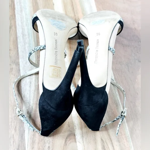 Alexandre Birman Snakeskin Black Suede Strappy Sandals Heels Stilettos Size 38