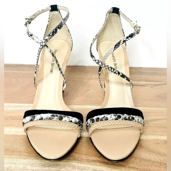 Alexandre Birman Snakeskin Black Suede Strappy Sandals Heels Stilettos Size 38