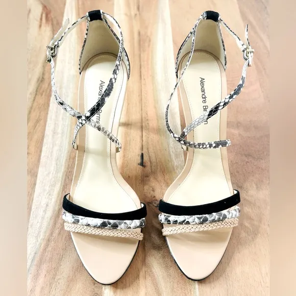 Alexandre Birman Snakeskin Black Suede Strappy Sandals Heels Stilettos Size 38
