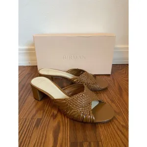 Alexandre Birman Women's Ellie Brown Woven Block Heel Slide Sandals 38/8