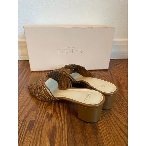 Alexandre Birman Women's Ellie Brown Woven Block Heel Slide Sandals 38/8