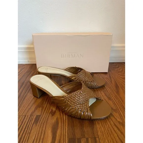 Alexandre Birman Women's Ellie Brown Woven Block Heel Slide Sandals 38/8