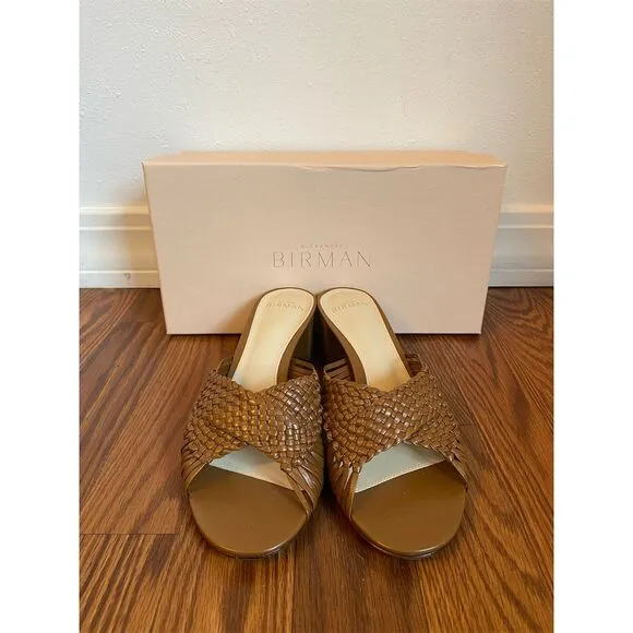Alexandre Birman Women's Ellie Brown Woven Block Heel Slide Sandals 38/8