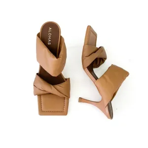 Alohas Twist Strap Camel Heels Sandals Square Toe