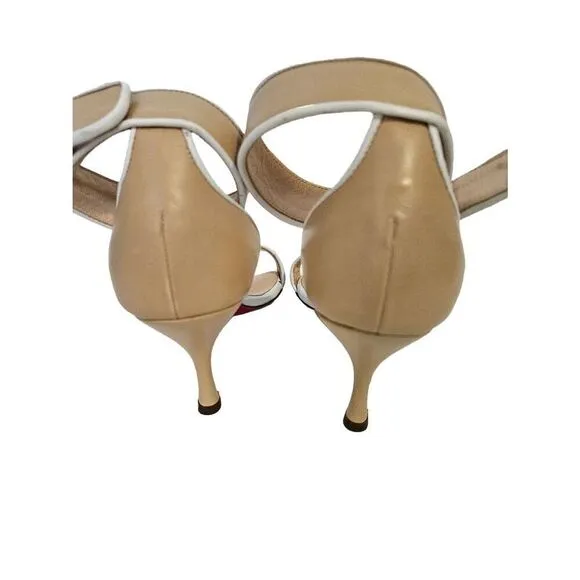 Amalfi by Rangoni tan and white sandals with an ankle strap. Size 7.