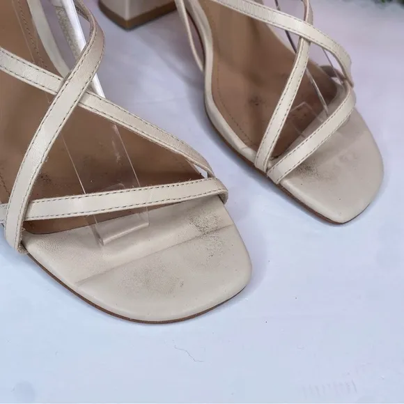 &amp; Other Stories Cream Strappy Block Heel Square Toe Leather Sandals Size 7
