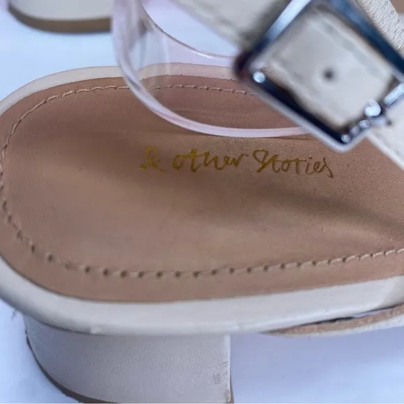 &amp; Other Stories Cream Strappy Block Heel Square Toe Leather Sandals Size 7