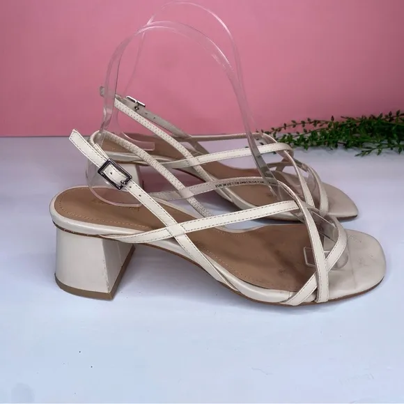 &amp; Other Stories Cream Strappy Block Heel Square Toe Leather Sandals Size 7