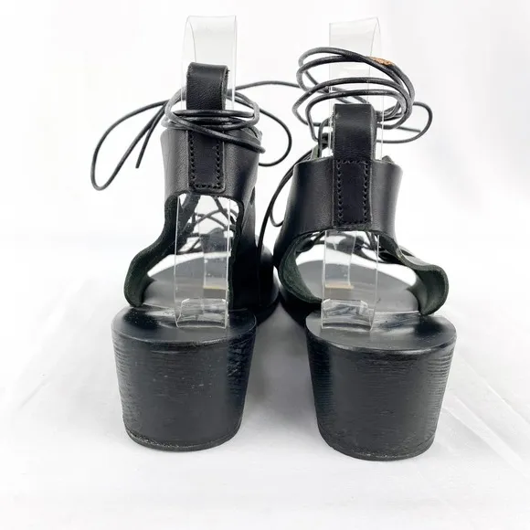 Ancient Greek Sandals Black Leather Gladiator Wedge Strappy Lace Up 7