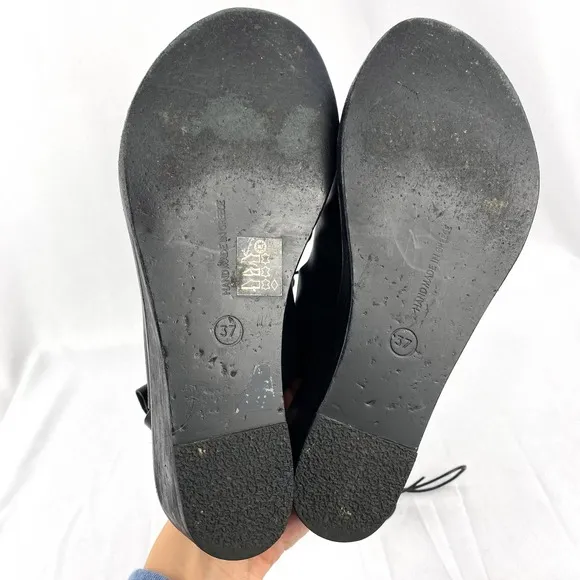 Ancient Greek Sandals Black Leather Gladiator Wedge Strappy Lace Up 7