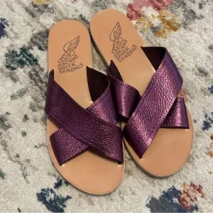 Ancient Greek Sandals - Thais Plum Leather Size 39 US 8