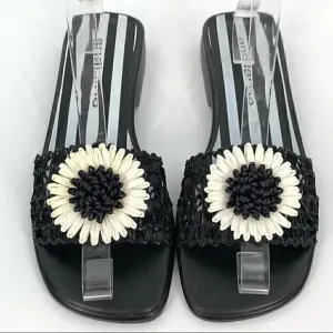 Andiamo womens sandals size 7.5 black white floral daisy vintage 90s slides