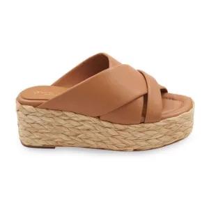 Andre Assous Calesa Leather Espadrille Platform Camel Sandal Size 38 EU (7.5 US)