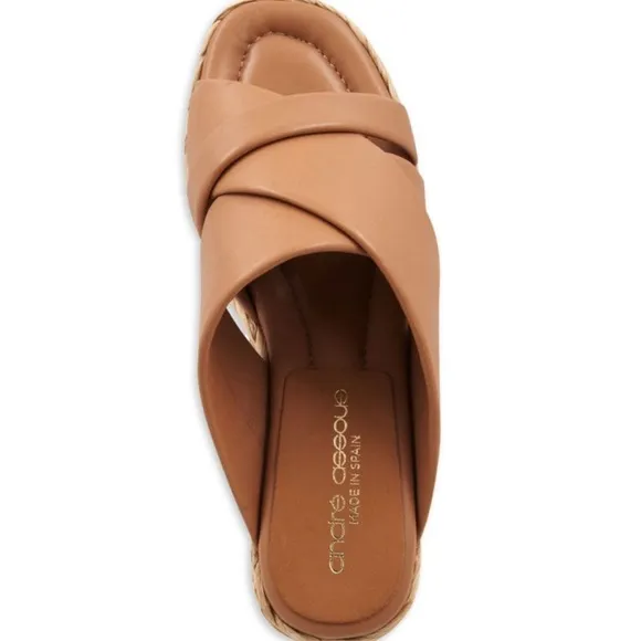Andre Assous Calesa Leather Espadrille Platform Camel Sandal Size 38 EU (7.5 US)