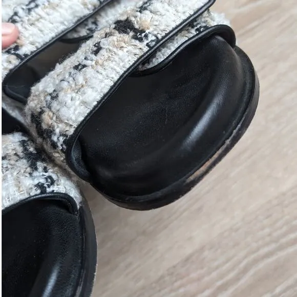 ANINE BING  Sid Bouclé Leather Plaid/Tweed Strap Slides Sandals, size 37/US 7