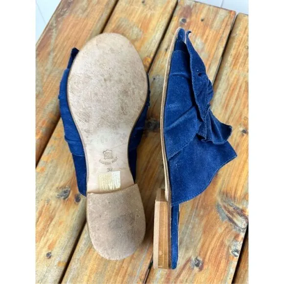 Ann Mashburn Blue Bow Suede Slide Sandals Peep Toe Career Size 39 (8.5-9)