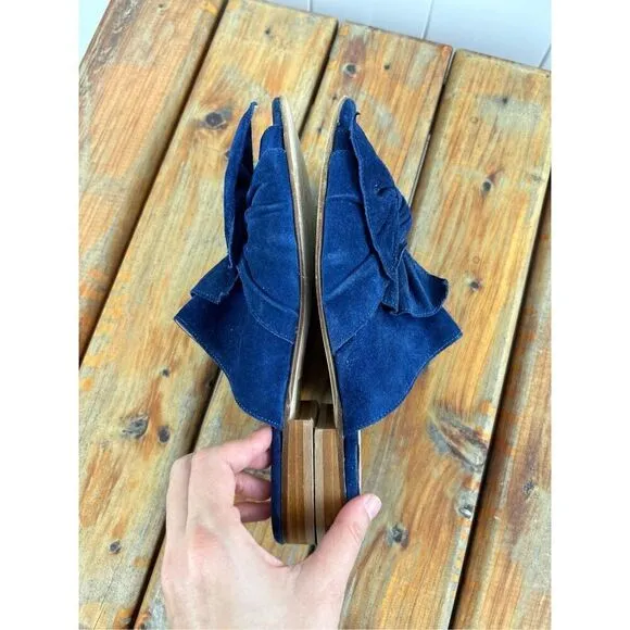 Ann Mashburn Blue Bow Suede Slide Sandals Peep Toe Career Size 39 (8.5-9)