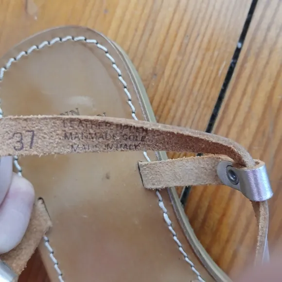 Ann Mashburn Italian Resort Metallic Silver Spring Vacay Leather Sandals 37 36.5