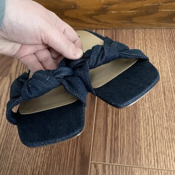 Ann Taylor Women 9.5M Square Toe Twist Knotted Denim Kitten Heel Sandals NWOB