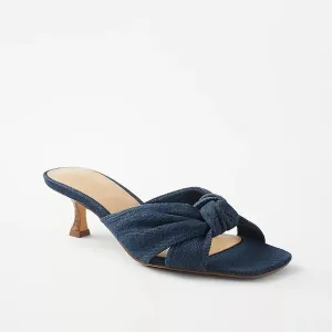 Ann Taylor Women 9.5M Square Toe Twist Knotted Denim Kitten Heel Sandals NWOB