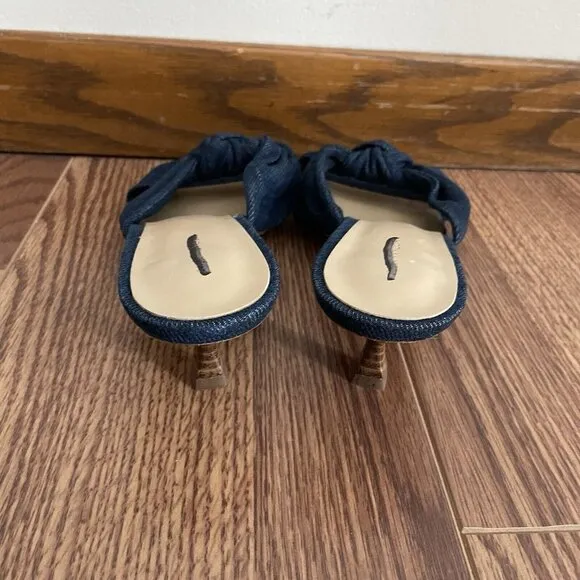 Ann Taylor Women 9.5M Square Toe Twist Knotted Denim Kitten Heel Sandals NWOB