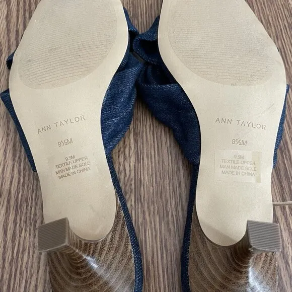 Ann Taylor Women 9.5M Square Toe Twist Knotted Denim Kitten Heel Sandals NWOB
