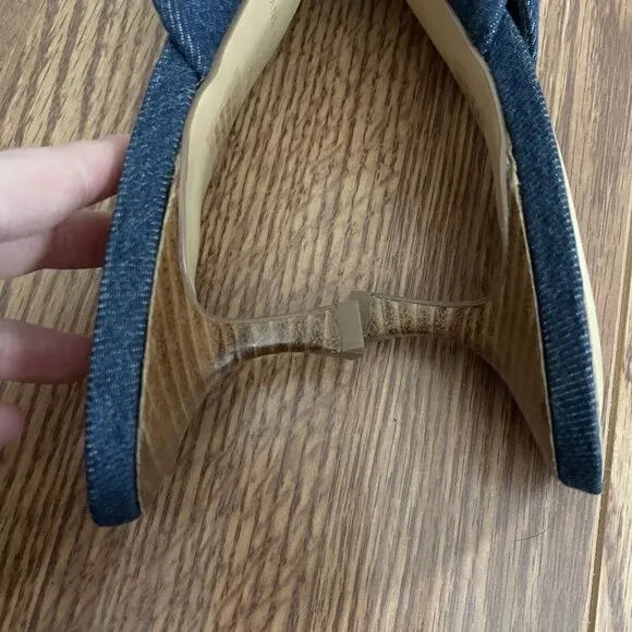 Ann Taylor Women 9.5M Square Toe Twist Knotted Denim Kitten Heel Sandals NWOB
