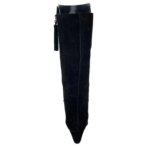 Anne Klein Womens Knee High Wedge Boots 5.5M Alanna Black Suede Wide Calf
