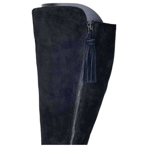 Anne Klein Womens Knee High Wedge Boots 5.5M Alanna Black Suede Wide Calf