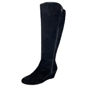 Anne Klein Womens Knee High Wedge Boots 5.5M Alanna Black Suede Wide Calf