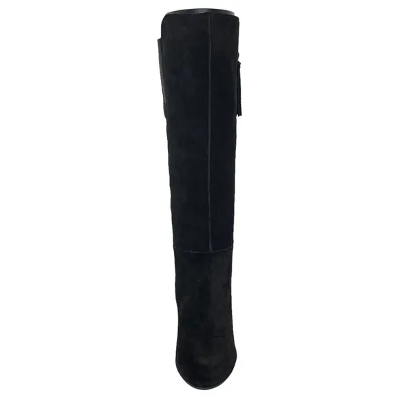Anne Klein Womens Knee High Wedge Boots 5.5M Alanna Black Suede Wide Calf