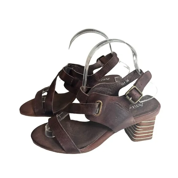 Antelope Dark Brown Zigzag-Strap Ada Leather Sandal