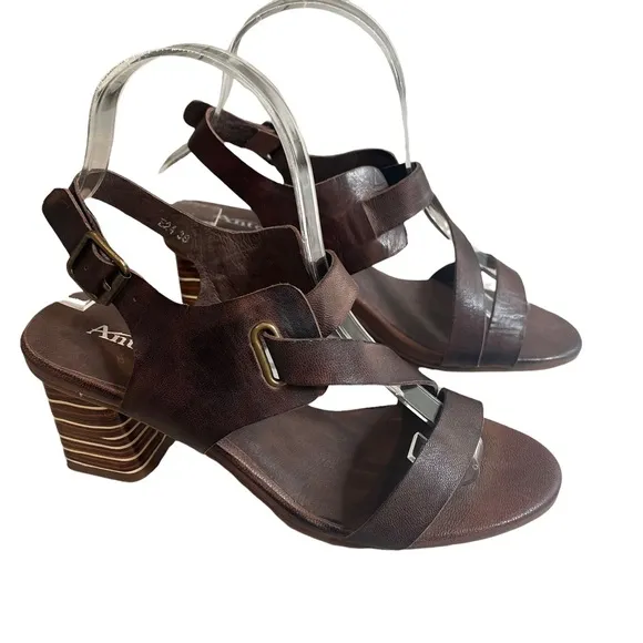 Antelope Dark Brown Zigzag-Strap Ada Leather Sandal