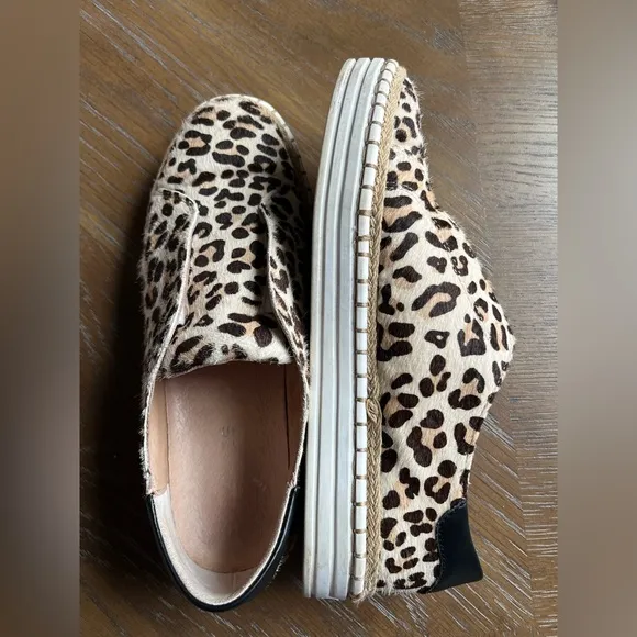 Anthropologie J Slides Leopard Print Leather Slip On Shoes Size 7.5