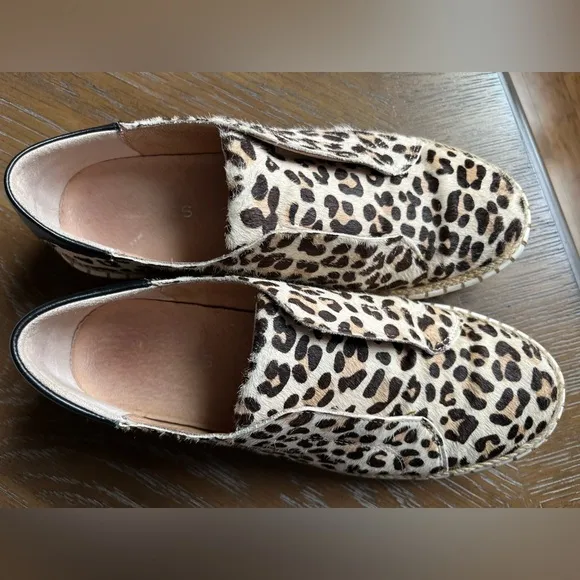 Anthropologie J Slides Leopard Print Leather Slip On Shoes Size 7.5